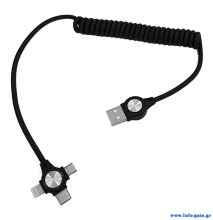 POWERTECH καλώδιο USB σε 3 in 1 CAB-U114, 12W, σπιράλ, έως 1m, μαύρο