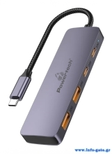 POWERTECH USB hub CAB-UC082, 4x θυρών, 10Gbps, USB-C σύνδεση, γκρι