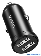 USAMS φορτιστής αυτοκινήτου C20, 2x USB, 2.4A, μαύρος