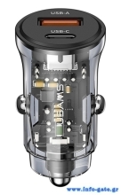 USAMS φορτιστής αυτοκινήτου US-CC164, USB & USB-C, 30W, μαύρος