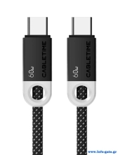 CABLETIME καλώδιο USB-C CT-CM60-PBW, 60W PD, 480Mbps, 0.25m, μαύρο