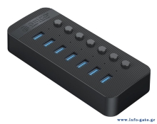 ORICO USB hub CT2U3-7AB με διακόπτες, 7x θυρών, USB 3.0, 5Gbps, USB σύνδεση, μαύρο