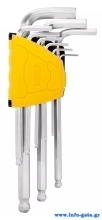 DELI σετ κλειδιά Allen DL3088 με μακρύ βραχίονα, 1.5-10mm, Cr-V, 9τμχ