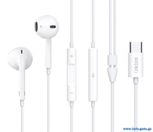 CELEBRAT earphones με μικρόφωνο E500, USB-C σύνδεση, Φ14mm, 1.2m, λευκά