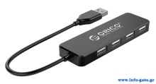 ORICO USB hub FL01, 4x θυρών, USB 2.0, 480Mbps, USB σύνδεση, μαύρο