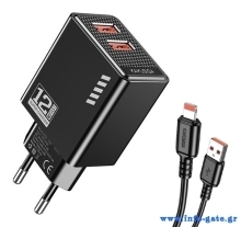 KAKUSIGA φορτιστής τοίχου KSC-1238 με καλώδιο Lightning, 2x USB, 12W, μαύρος