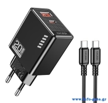 KAKUSIGA φορτιστής τοίχου KSC-1240 με καλώδιο USB-C, USB & USB-C, 20W, μαύρος