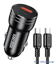 KAKUSIGA φορτιστής αυτοκινήτου KSC-1714 με καλώδιο USB-C, USB/USB-C, 60W, μαύρος