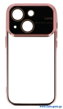 POWERTECH θήκη Electro Lens MOB-1945 για iPhone 15, διάφανη-ροζ χρυσό