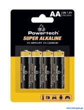 POWERTECH αλκαλικές μπαταρίες Super Alkaline PT-1214, AA, 1.5V, 4τμχ