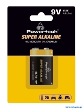 POWERTECH αλκαλική μπαταρία Super Alkaline PT-1215, 9V, 1τμχ