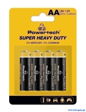 POWERTECH μπαταρίες Zinc Carbon Super Heavy Duty PT-1219, AA, 1.5V, 4τμχ