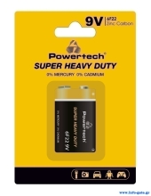 POWERTECH μπαταρία Zinc Carbon Super Heavy Duty PT-1220, 9V, 1τμχ