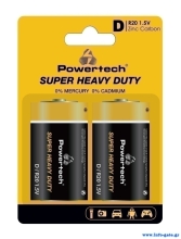 POWERTECH μπαταρίες Zinc Carbon Super Heavy Duty PT-1222, R20 1.5V, 2τμχ