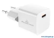 POWERTECH φορτιστής τοίχου PT-1223, USB-C, 20W, λευκός