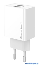 POWERTECH φορτιστής τοίχου PT-1321, 2x USB, 12W, λευκός