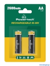 POWERTECH επαναφορτιζόμενες μπαταρίες NI-MH PT-1404, AA, 2600mah, 1.2V, 2τμχ