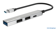 POWERTECH USB hub PT-1413, 4x θυρών, USB 3.2, 5Gbps, USB σύνδεση, γκρι