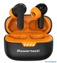 POWERTECH earphones με θήκη φόρτισης PT-1431, True Wireless, 40/400mAh, ANC & ENC, μαύρα