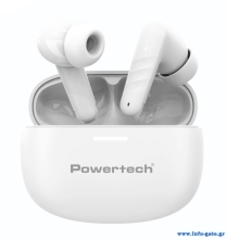 POWERTECH earphones με θήκη φόρτισης PT-1432, True Wireless, 35/300mAh, λευκά