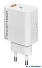 POWERTECH φορτιστής τοίχου PT-1437, USB/USB-C, 20W, GaN, λευκός