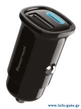 POWERTECH φορτιστής αυτοκινήτου PT-1538, USB & USB-C, 30W, μαύρος