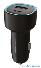 POWERTECH φορτιστής αυτοκινήτου PT-1539, USB & USB-C, 85W, μαύρος