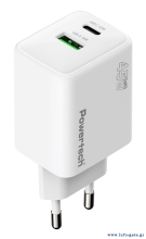 POWERTECH φορτιστής τοίχου PT-1551, USB/USB-C, 45W, GaN, AVS, λευκός