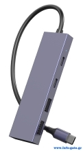 POWERTECH USB hub PTH-110, 4x θυρών, 10Gbps, USB-C σύνδεση, γκρι