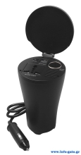 POWERTECH inverter αυτοκινήτου PTL-022, 150W, 12V DC σε 220V AC, με USB/USB-C