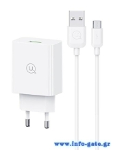USAMS φορτιστής τοίχου SCXLTZ01 με καλώδιο micro USB, USB, 18W, λευκός