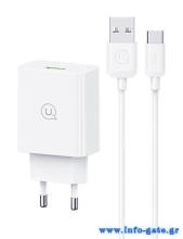 USAMS φορτιστής τοίχου SCXLTZ02 με καλώδιο USB-C, USB, 18W, λευκός
