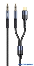 USAMS καλώδιο ήχου 3.5mm σε USB-C & 3.5mm US-SJ555, 1.2m, μαύρο
