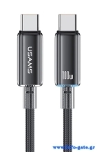 USAMS καλώδιο USB-C σε USB-C US-SJ660, 100W, 480Mbps, 1.2m, μαύρο
