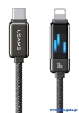 USAMS καλώδιο Lightning σε USB-C SJ743, 30W, 480Mbps, 1.2m, μαύρο