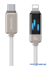 USAMS καλώδιο Lightning σε USB-C SJ743, 30W, 480Mbps, 1.2m, λευκό
