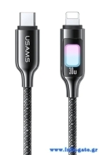 USAMS καλώδιο Lightning σε USB-C SJ749, 30W, 480Mbps, 1.2m, μαύρο