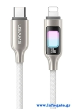 USAMS καλώδιο Lightning σε USB-C SJ749, 30W, 480Mbps, 1.2m, λευκό