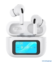 CELEBRAT earphones με θήκη φόρτισης W63, οθόνη αφής, TWS, ANC, 13mm, 30/360mAh, λευκό